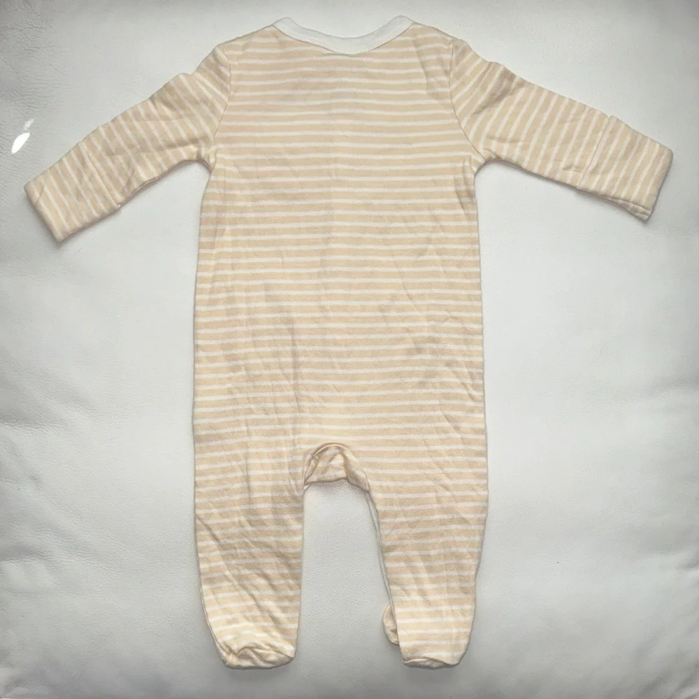 NEW MORI Baby Footie Beige Striped, 0-3 months